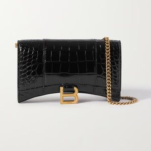 COPY - BALENCIAGA HOURGLASS WALLET ON CHAIN CROCODILE EMBOSSED IN BLACK